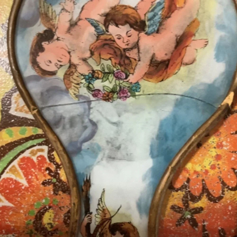 Unique Vintage Angel Cherubs Hand Mirror